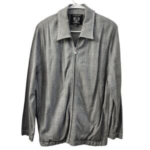 St John Sport Zip Up Light Jacket L Black White Checkered Houndstooth Retro Chic